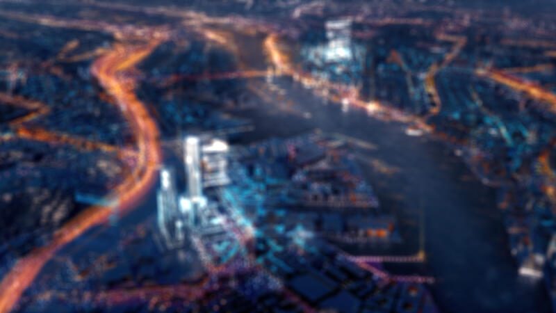Virtuell Göteborg visas på nattetid med fin belysning och levande karraktär