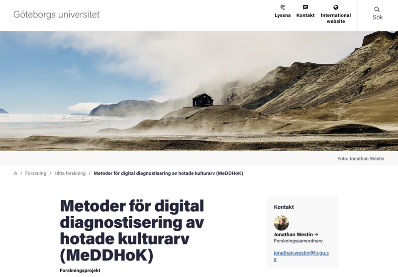 screen shot av göteborgsunis webbplats för projektet 