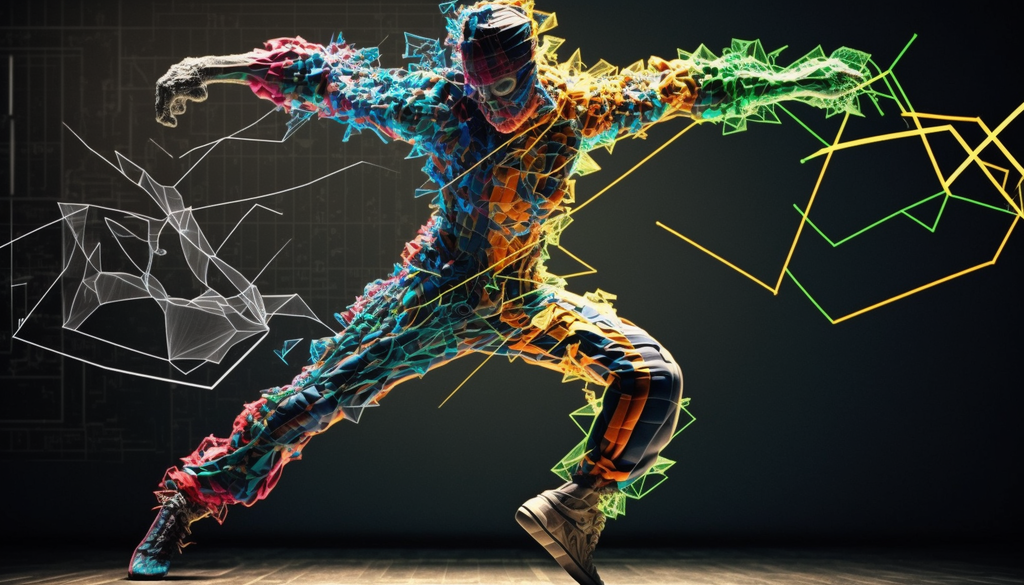 AI avatar dances, electronics , colors 